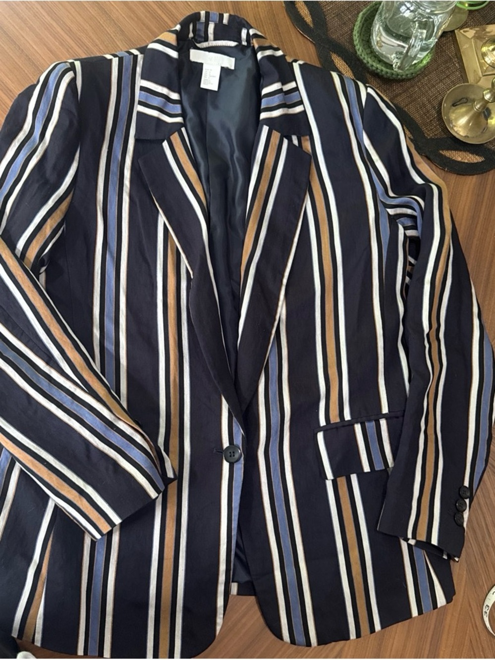 H&M Navy Blazer with Blue, Tan & White Stripes